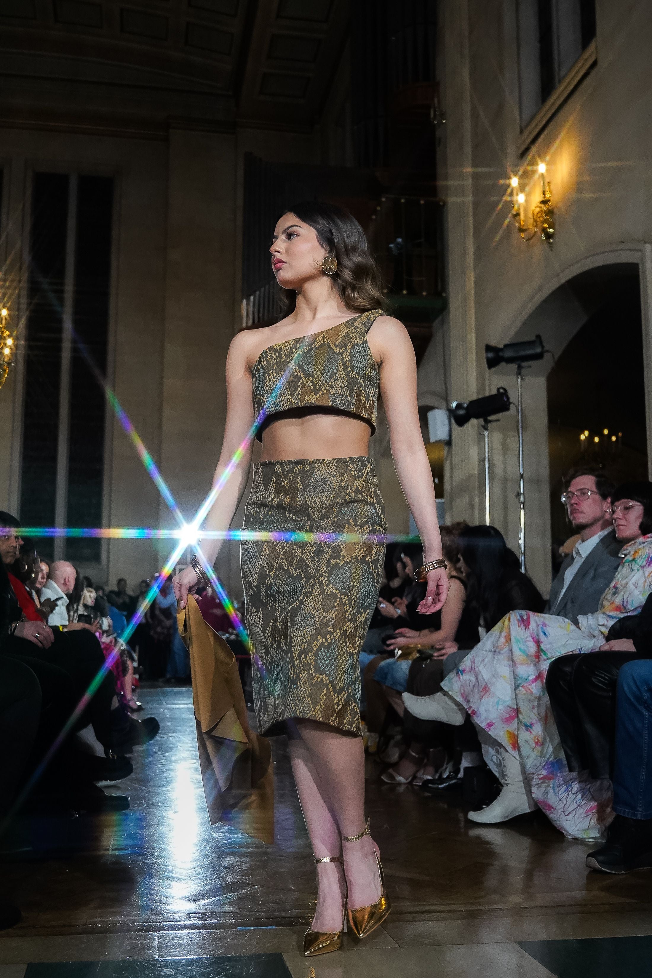 Brown Snake Print Pencil Skirt