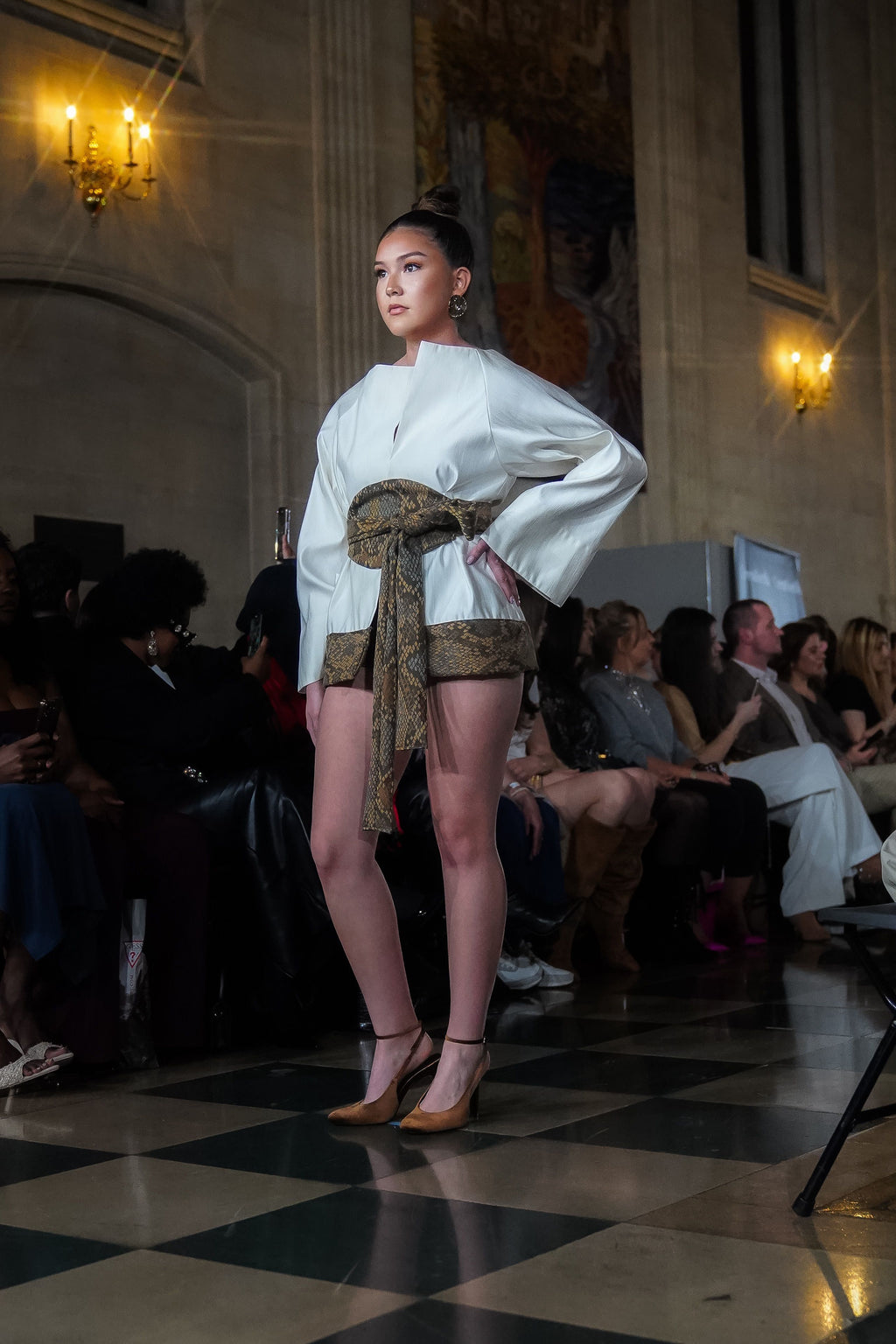 Snake Cream Japanese-Inspired Mini Dress