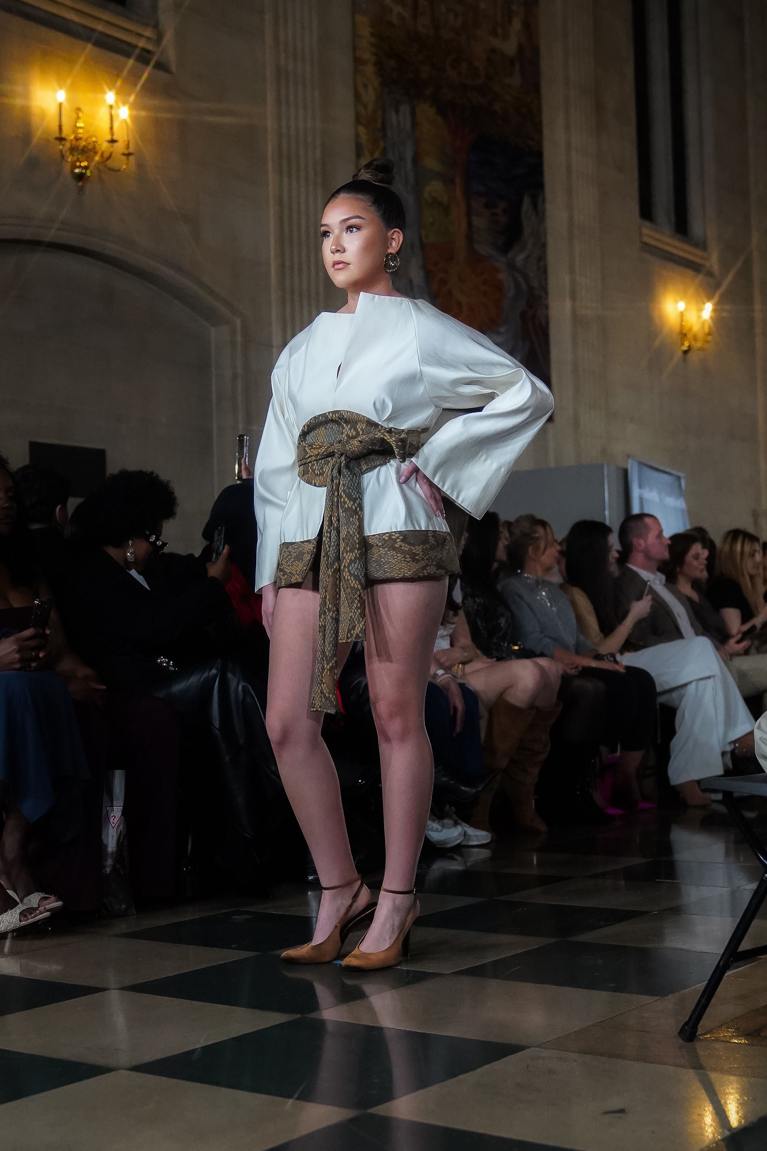 Snake Cream Japanese-Inspired Mini Dress